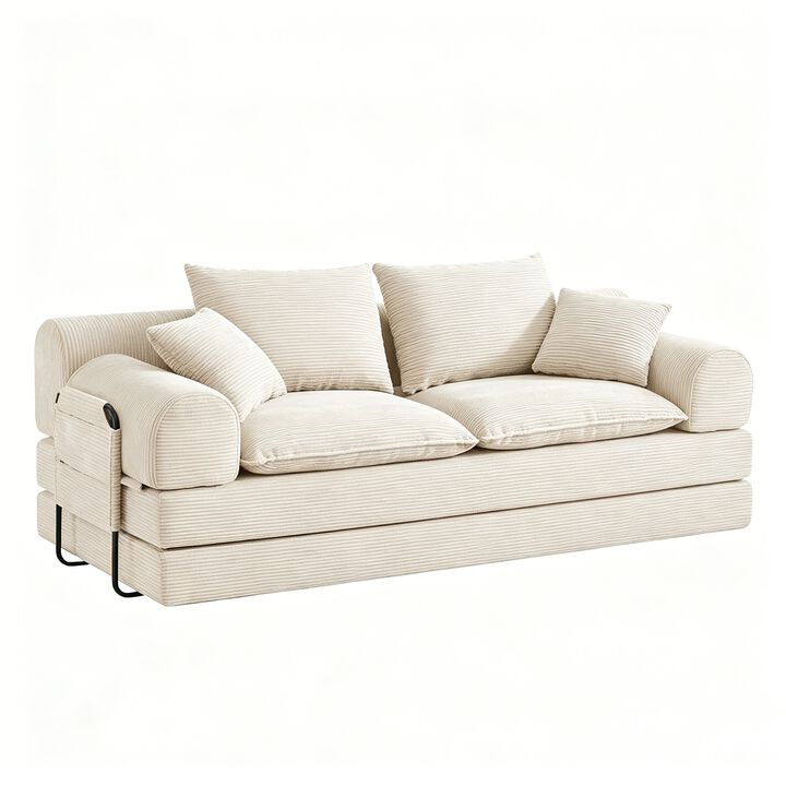 79" Corduroy 5-in-1 Convertible Sleeper Sofa Bed, Multi-Functional Folding Futon Couch, Living Room