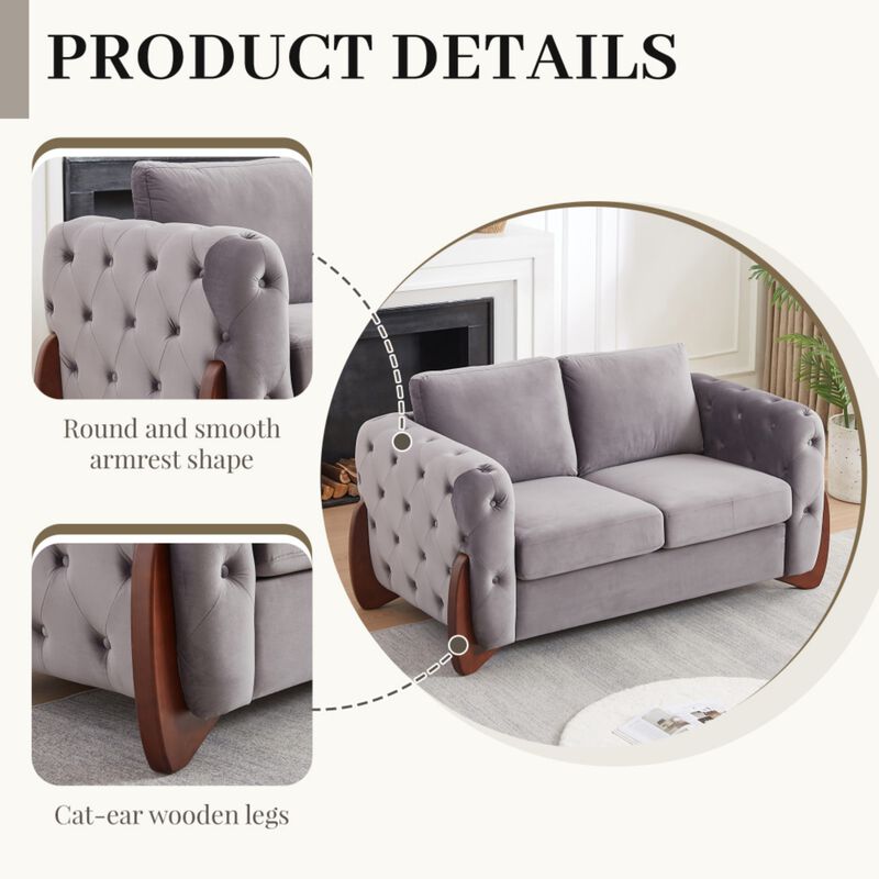 Zagrek Mid‑Century Modern Button Tufted Velvet Loveseat image number 2