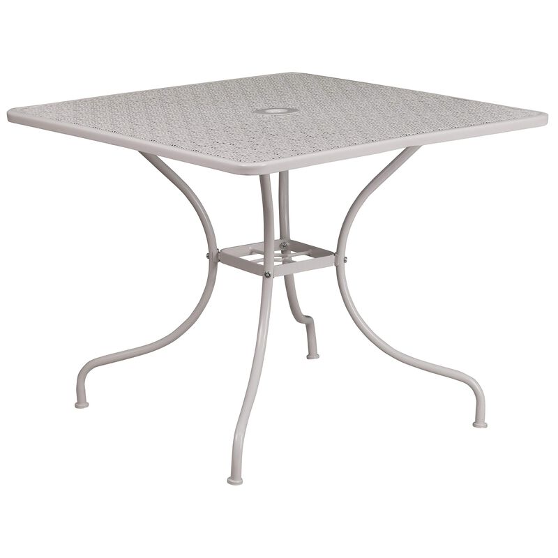 Flash Furniture Commercial Grade 35.5" Square Light Gray Indoor-Outdoor Steel Patio Table Set with 2 Square Back Chairs