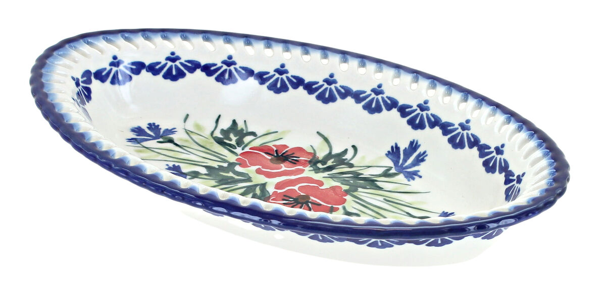 Blue Rose Polish Pottery Roses Are Red Small Oval Dish