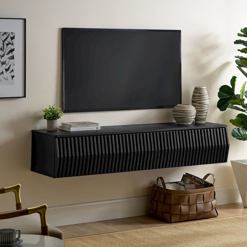Modway Vaughn 64 Inch Wall Mounted TV Stand in Ash - Floating Entertainment Center with Storage - Mid Century Modern Low Profile Media Cabinet for Wall image number 9