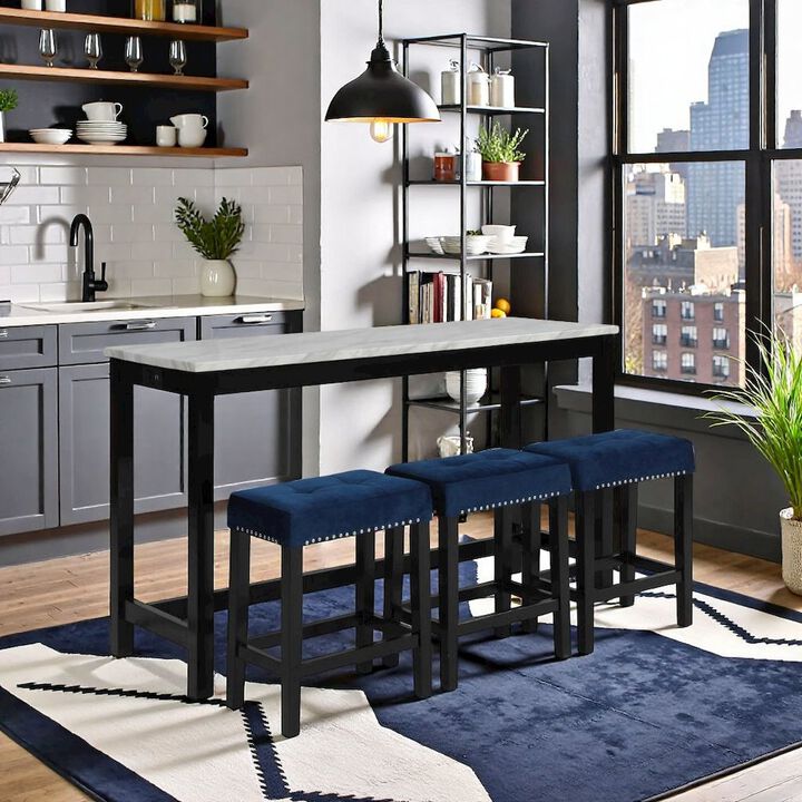 Blue Bar Table Set &ndash; Console Table with Stools for Kitchen or Lounge