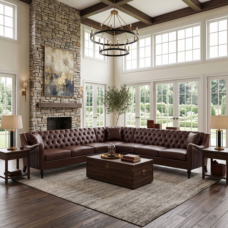 Welknu PU Leather L‑Shaped Sectional Sofa image number 2