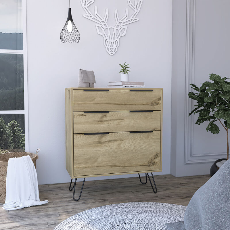 Three Drawer Dresser with Ample Storage for Bedroom Organization