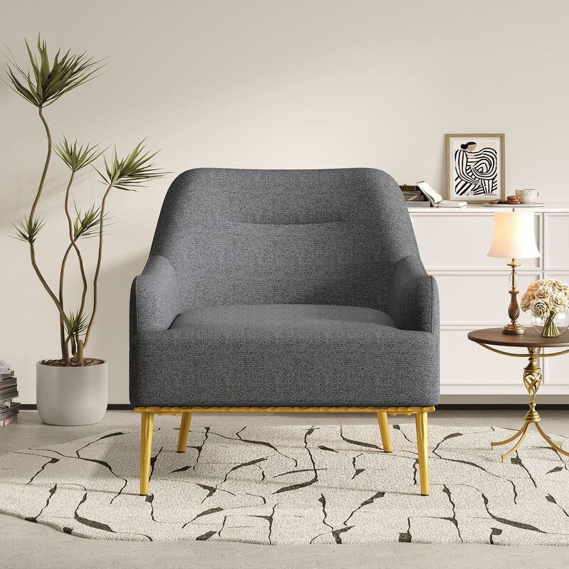 Merax Modern Curved Chenille Accent Chair with Gold Metal Legs image number 2