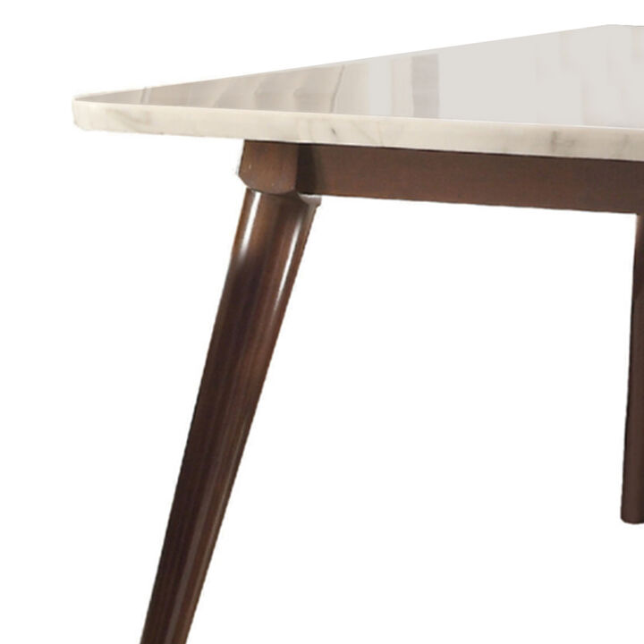 Astonishing Dining Table, White Marble & Walnut Brown - Benzara