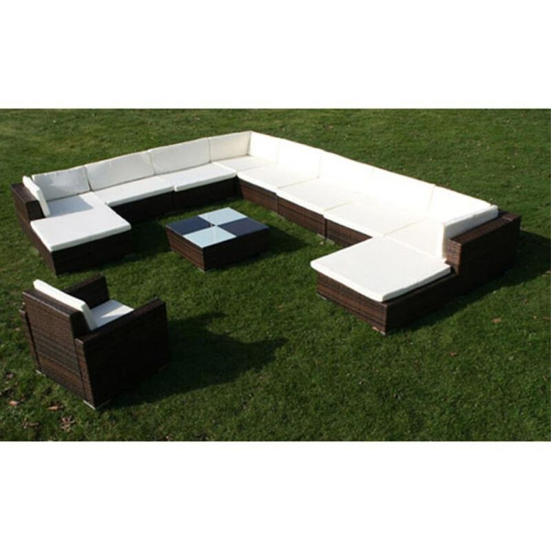 vidaXL 12 Piece Garden Lounge Set with Cushions Poly Rattan Brown