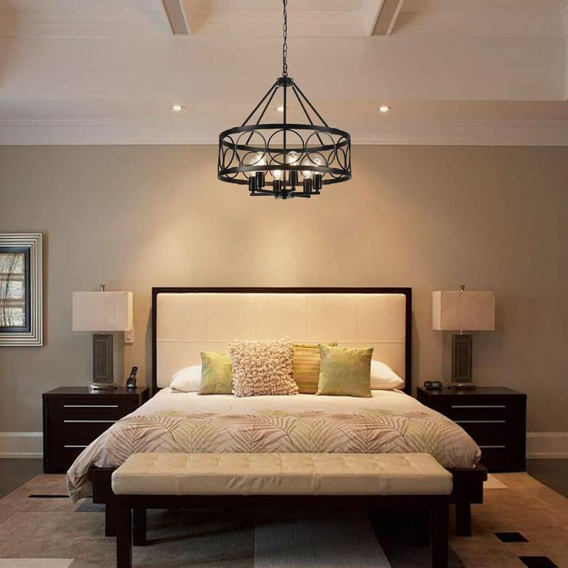 ShipItFurniture Black Farmhouse 6-Light Drum Chandelier image number 7