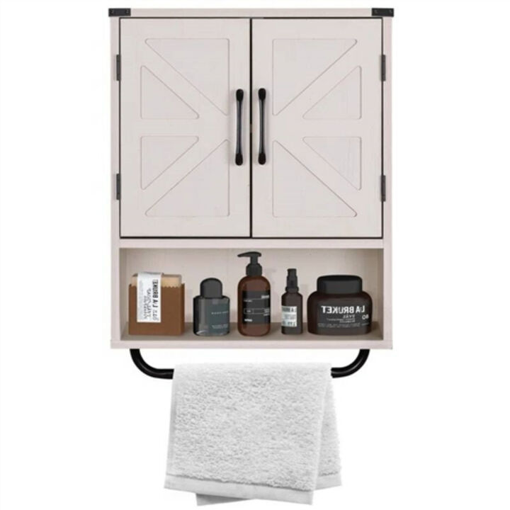 Wall-Mounted Bathroom Cabinet with Shelf & Bar – Farmhouse Style