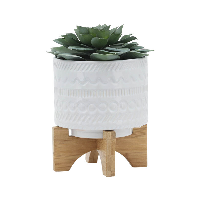 5" Tribal Planter W/Wood Stand image number 2