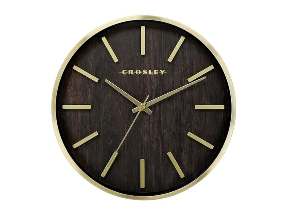 Crosley Gold Wood Metal Sleek Hands Wall Clock Modern Battery Operated