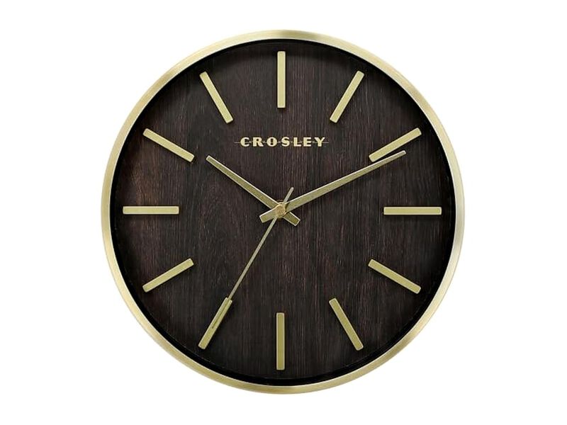 Crosley Gold Wood Metal Sleek Hands Wall Clock Modern Battery Operated image number 0