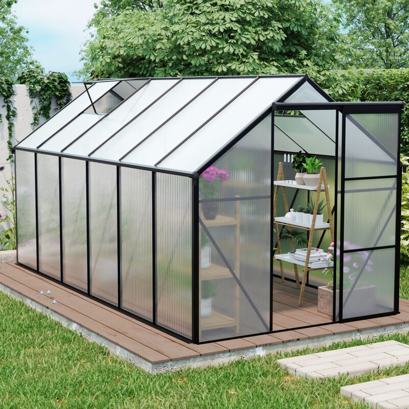 6x12 FT Polycarbonate Greenhouse Raised Base and Anchor Aluminum Heavy Duty Walk-in Greenhouses image number 2