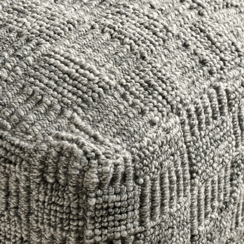 Slick Outdoor Pouf Ottoman, 18 Inch Handwoven Recycled Gray Fabric - Benzara