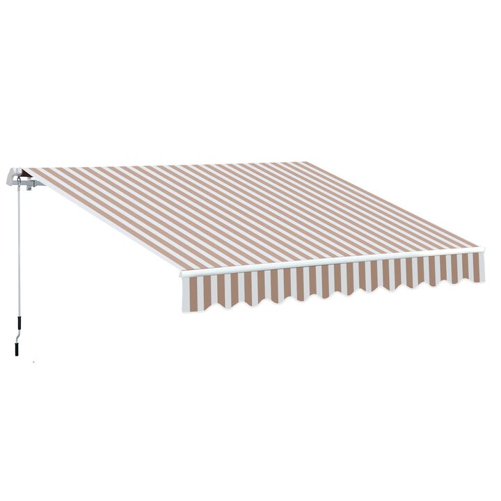 12' x 8' Patio Awning Canopy Retractable Sun Shade Shelter with Manual Crank Handle for Patio, Deck, Yard, Beige