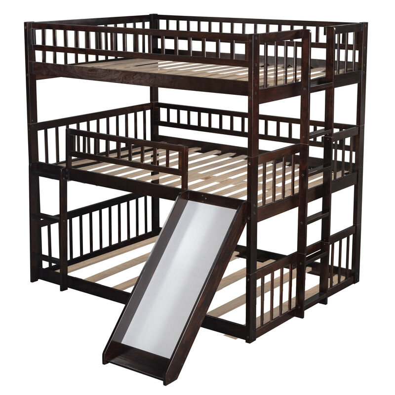 Full-Over-Full-Over-Full Triple Bed With Built-In Ladder And Slide, Triple Bunk Bed