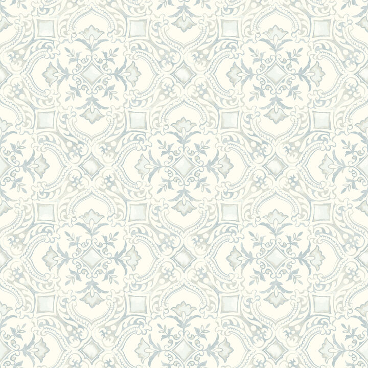 Marjoram Light Blue Floral Tile Wallpaper
