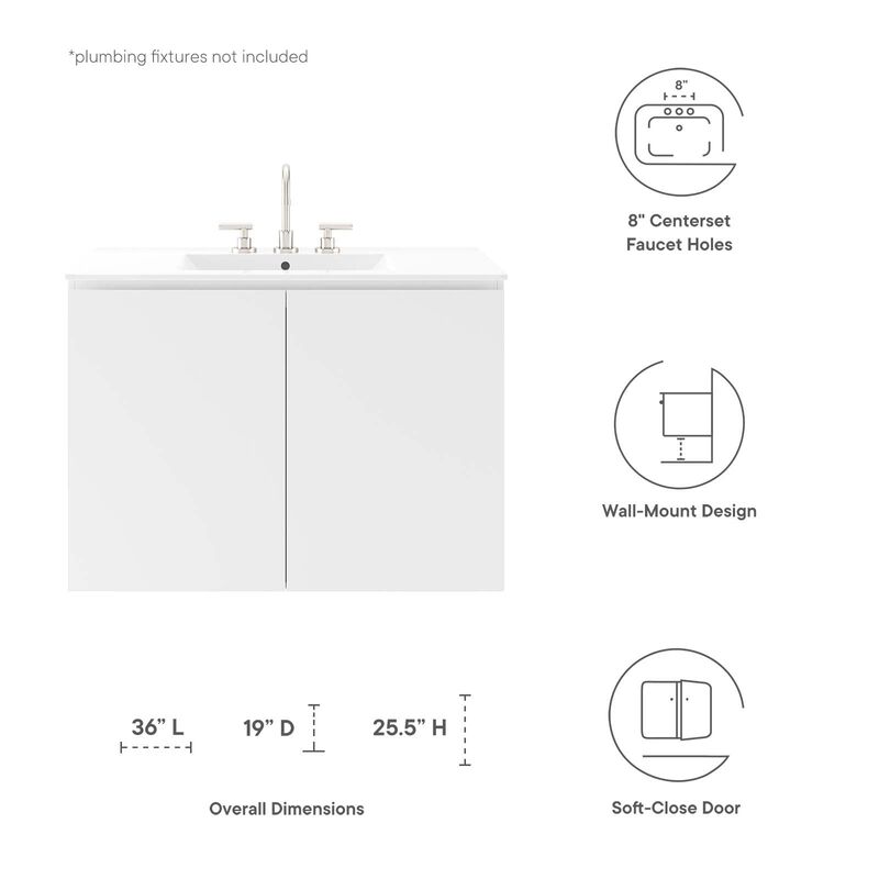 Modway White Bryn Wall-Mount Bathroom Vanity EEI-5779-WHI-WHI image number 7