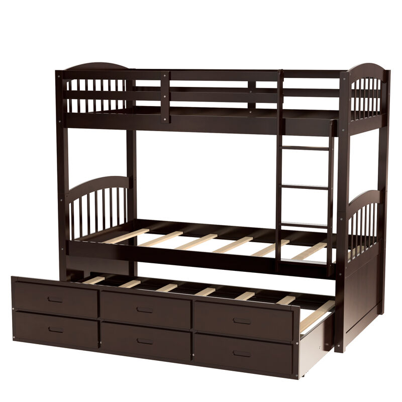 Twin Over Twin Wood Bunk Bed With Trundle And Drawers