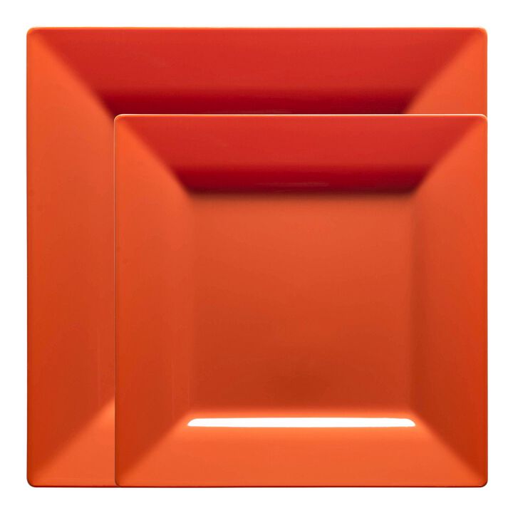 Burnt Orange Square Plastic Plates Dinnerware Value Set (40 Sets)