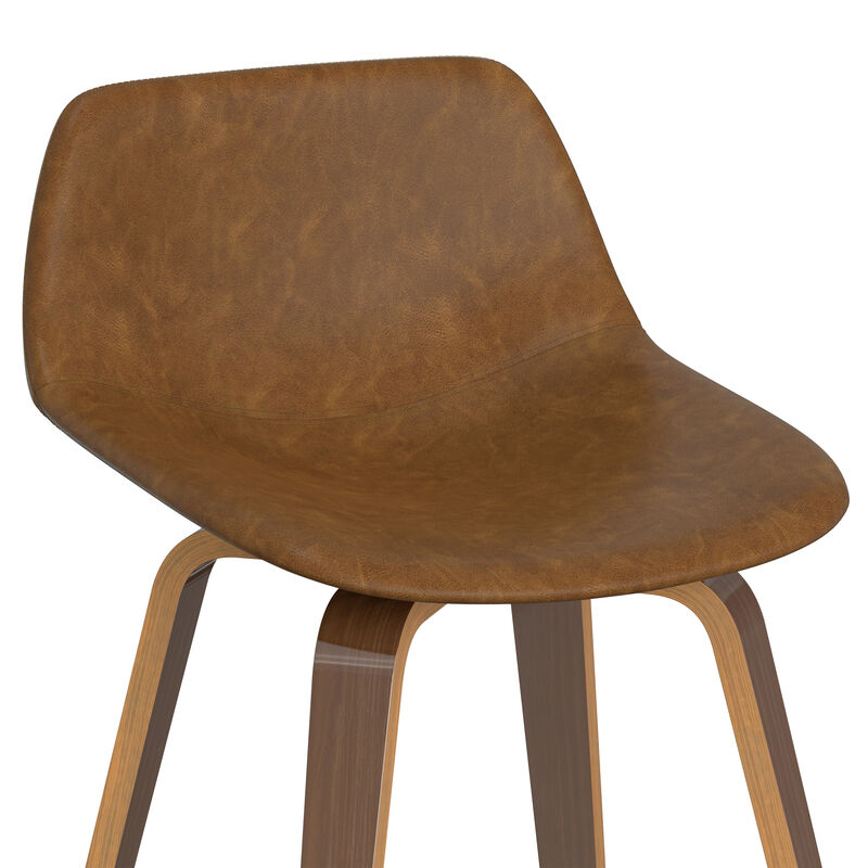 Randolph Mid-Century Modern 28 inch Bentwood Counter/ Bar Height Stool (Set of 2) in Deep Tan Vegan Faux Leather