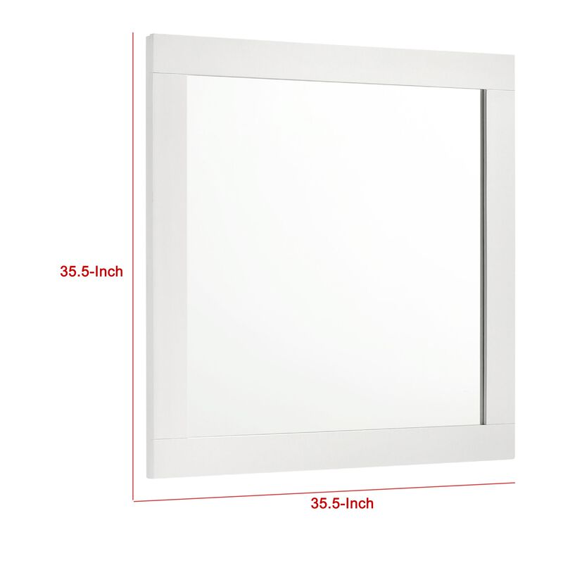 Caer Dresser Mirror, White Wood Frame with Beveled Glass, 35 Inch - Benzara