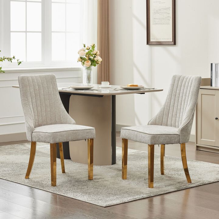 Clihome Rayon Cloth Flocking Chenille Dining Chairs Set of 2,Channel Kitchen Dinner Chair Comfy Fabric Upholstered Accent Chair for Dining Room