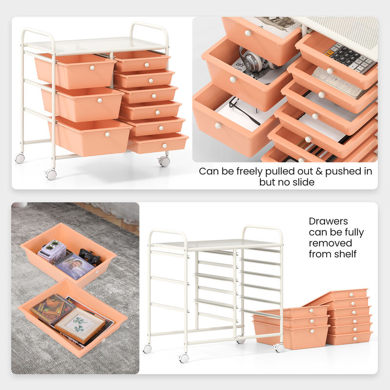 9-Drawer Rolling Organizer Cart &ndash; Multi-Color Storage with Metal Frame