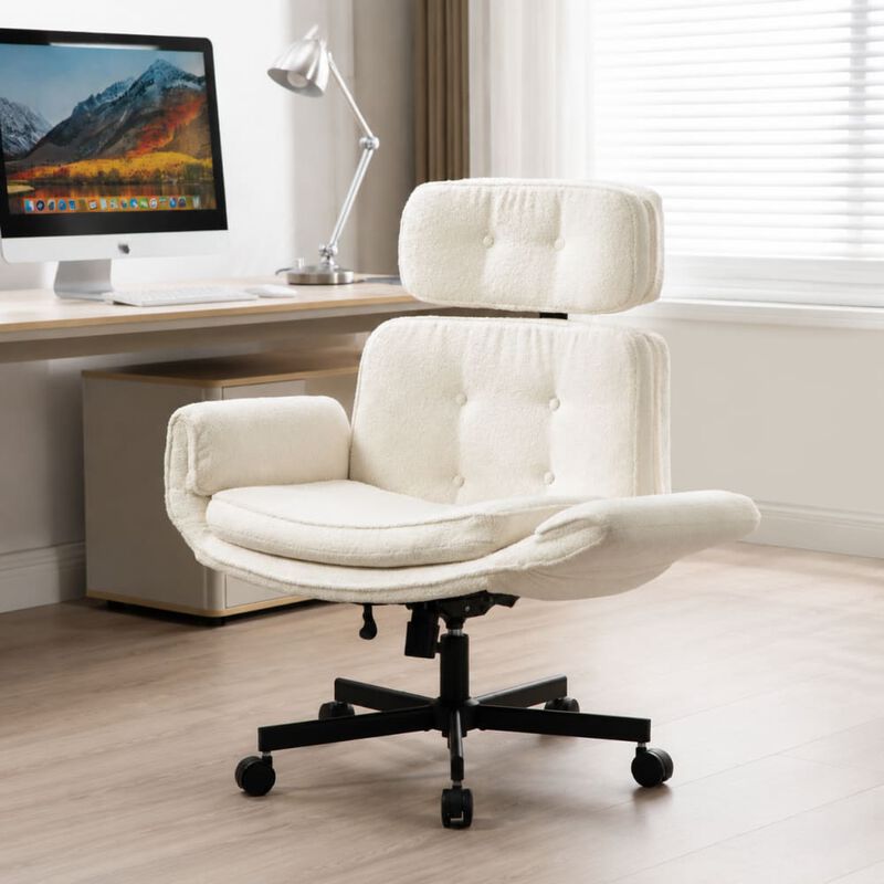 GOODSILO Cross-Legged Swivel Task Chair with Adjustable Armrests, Wheels, Removable Headrest for Home, Office, Makeup, Gaming Use image number 3