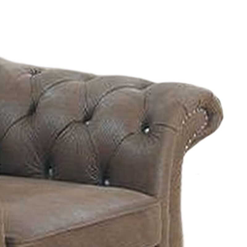 Rima 51 Inch Classic Accent Chair, Velvet Upholstery, Rolled Arms, Brown-Benzara image number 3
