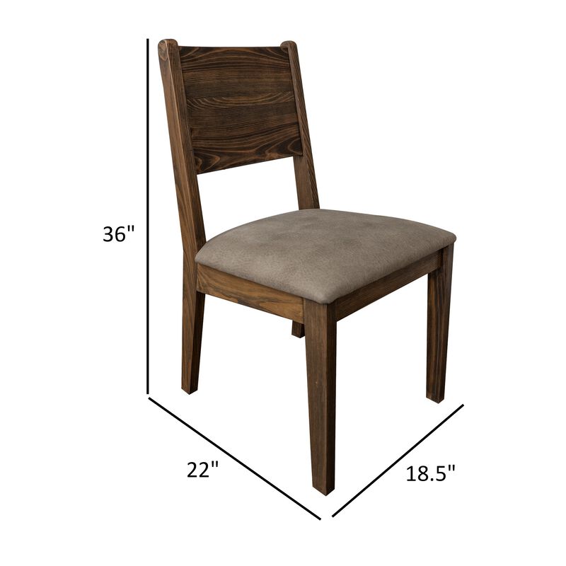 Loe Dining Side Chair Set of 2, Panel Backrest, Gray Faux Leather, Brown - Benzara