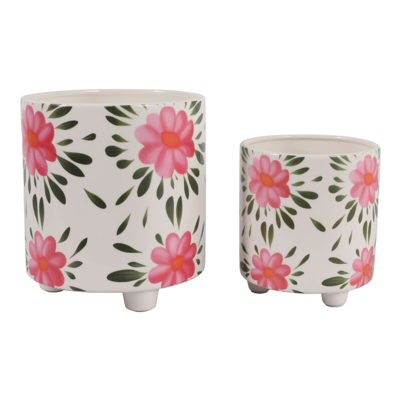 Pink Flowers Footed Planters image number 4