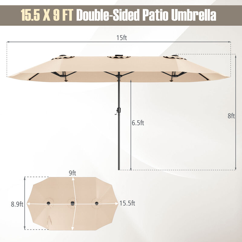Extra-Large Patio Umbrella with LED Solar Lights and Crank Handle