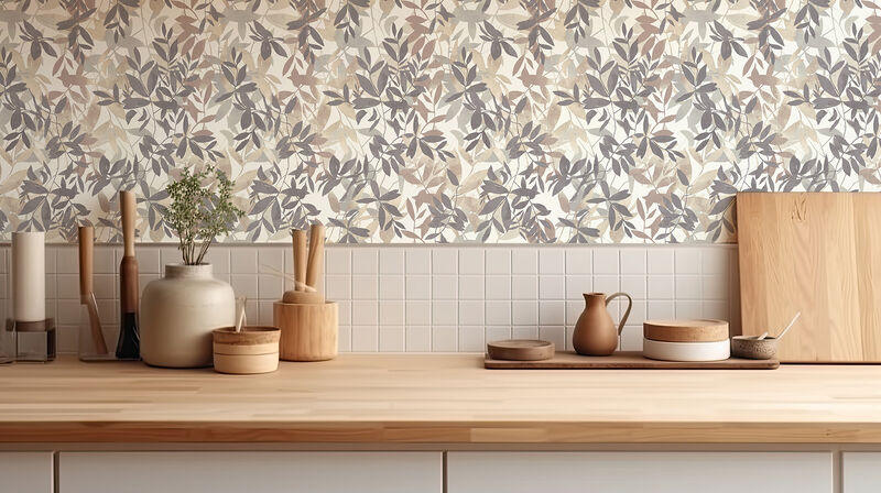 Georgianna Neutral Botanical Leaves Wallpaper image number 1