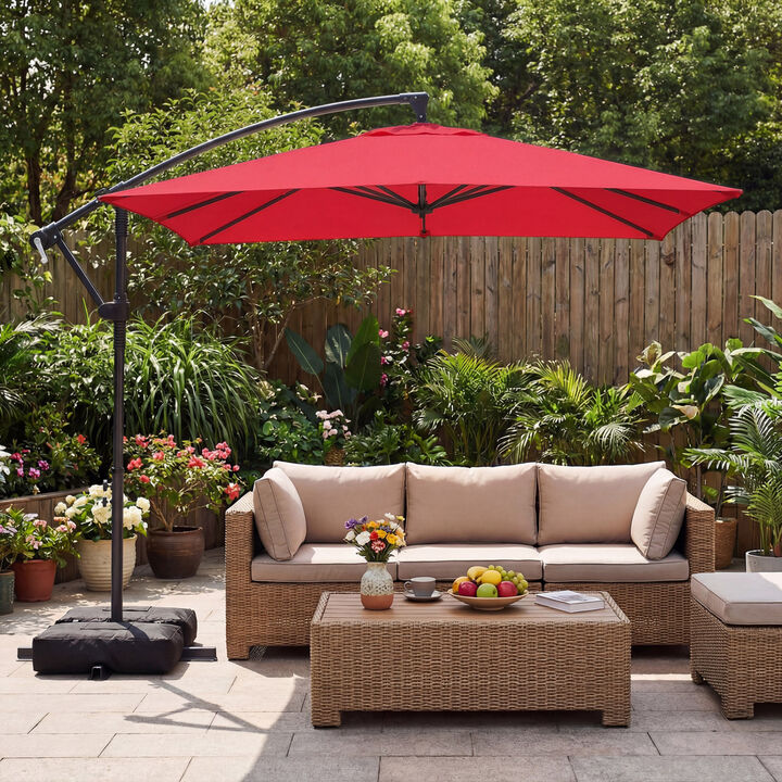 8 x 8 FT Offset Cantilever Patio Umbrella Square Hanging Outdoor Market Umbrella with 360 Degree Rotation