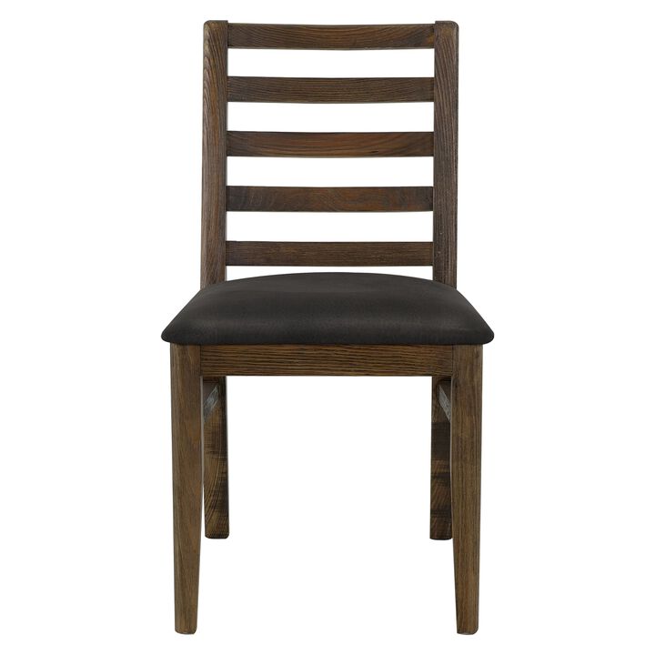 Tinaa Side Dining Chair, Black Polyester, Brown Pine Wood, Ladderback - Benzara