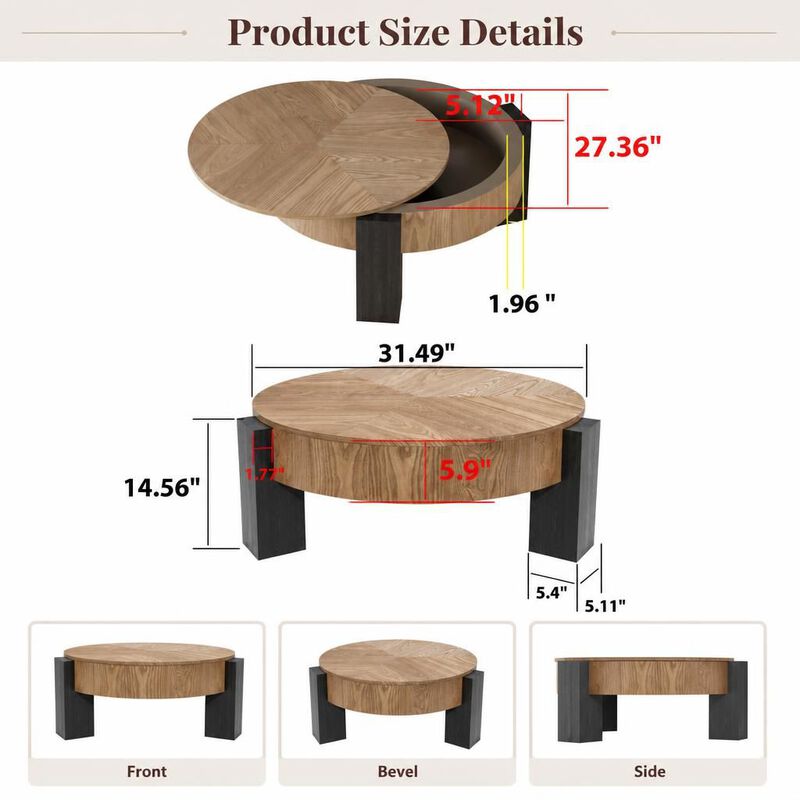 GOODSILO 33 Inch Round Coffee Table With Hidden Storage, Modern Sturdy Accent Table For Living Room Small Spaces image number 1