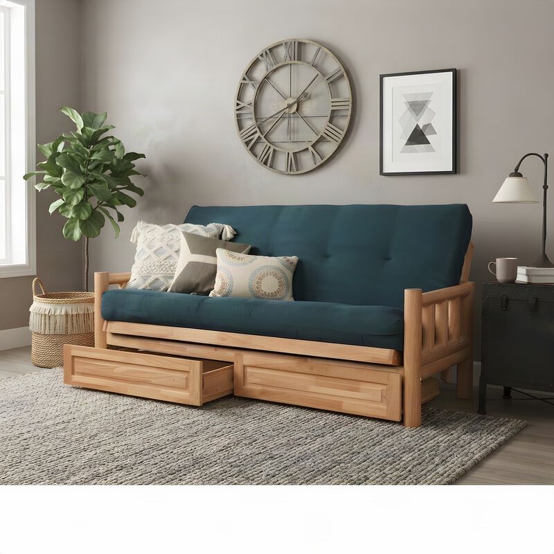 Lodge Frame-Natural Finish-Suede Navy Mattress-Storage Drawers image number 4
