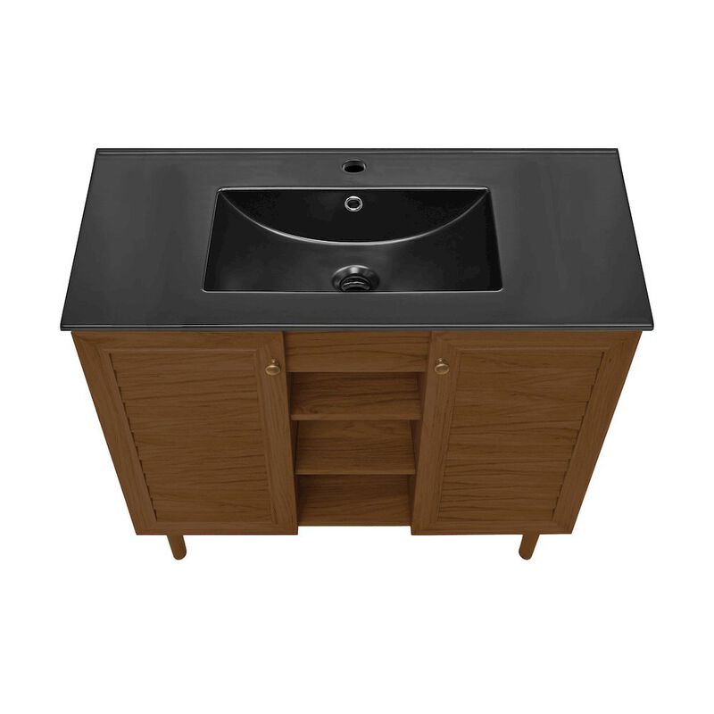Bron 36" Freestanding Bathroom Vanity in Brown Oak with Black Sink Top image number 2