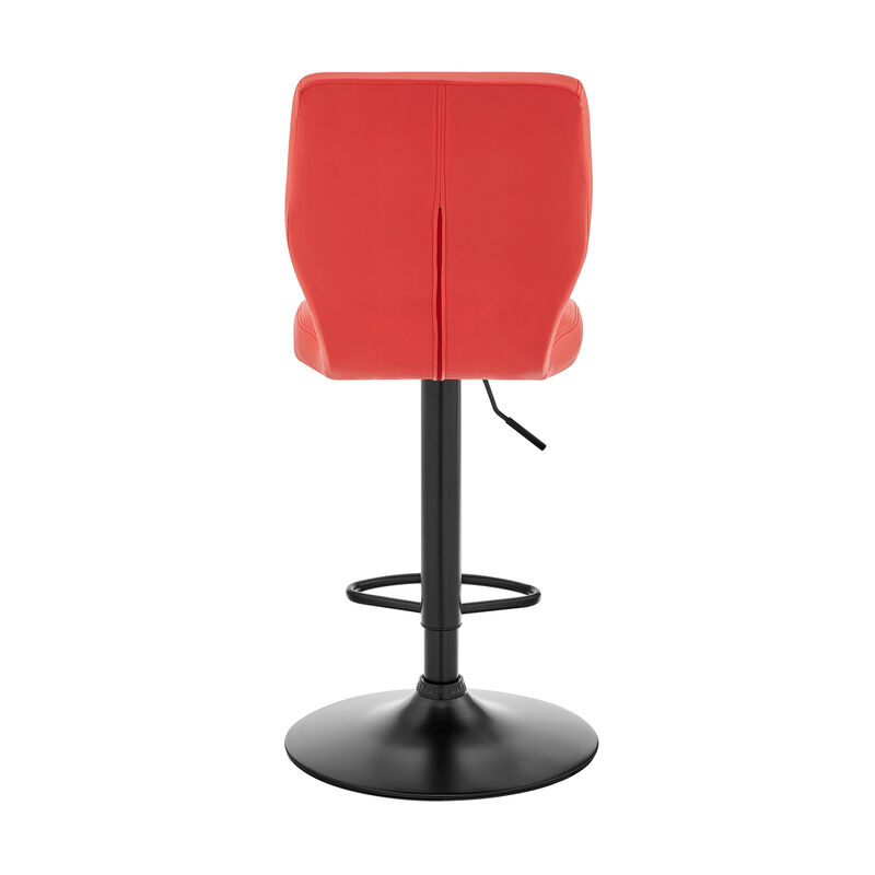 Hivvago Red and Black Faux Leather And Iron Adjustable Height Swivel Bar Chair