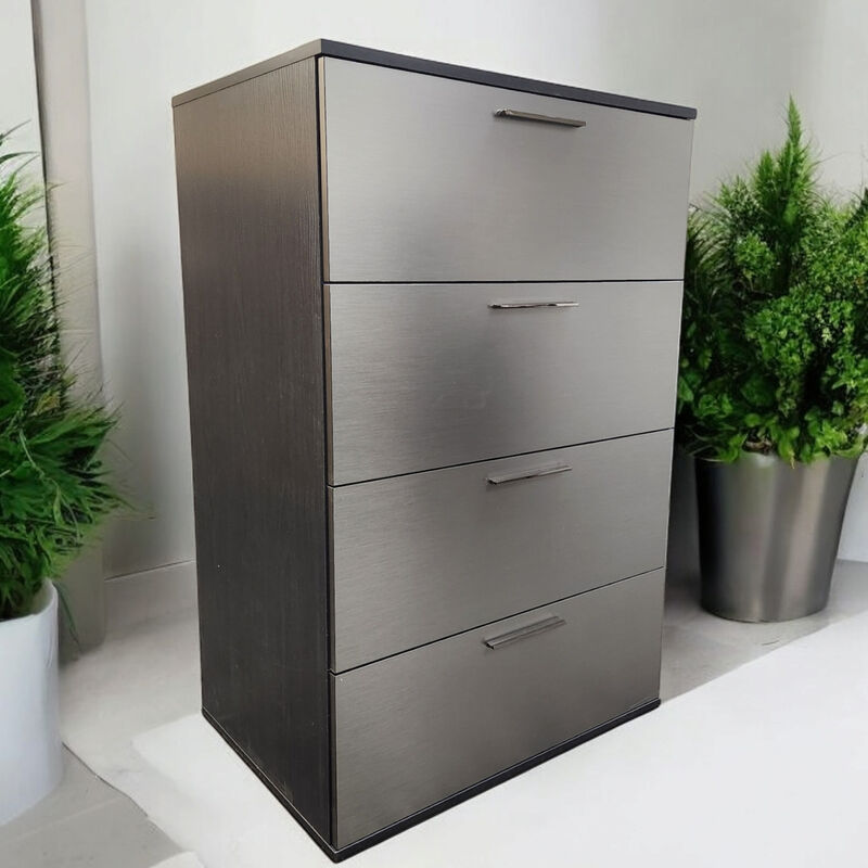 Bliss Glossy Four-Drawer Jumbo Chest in Metallic Gray