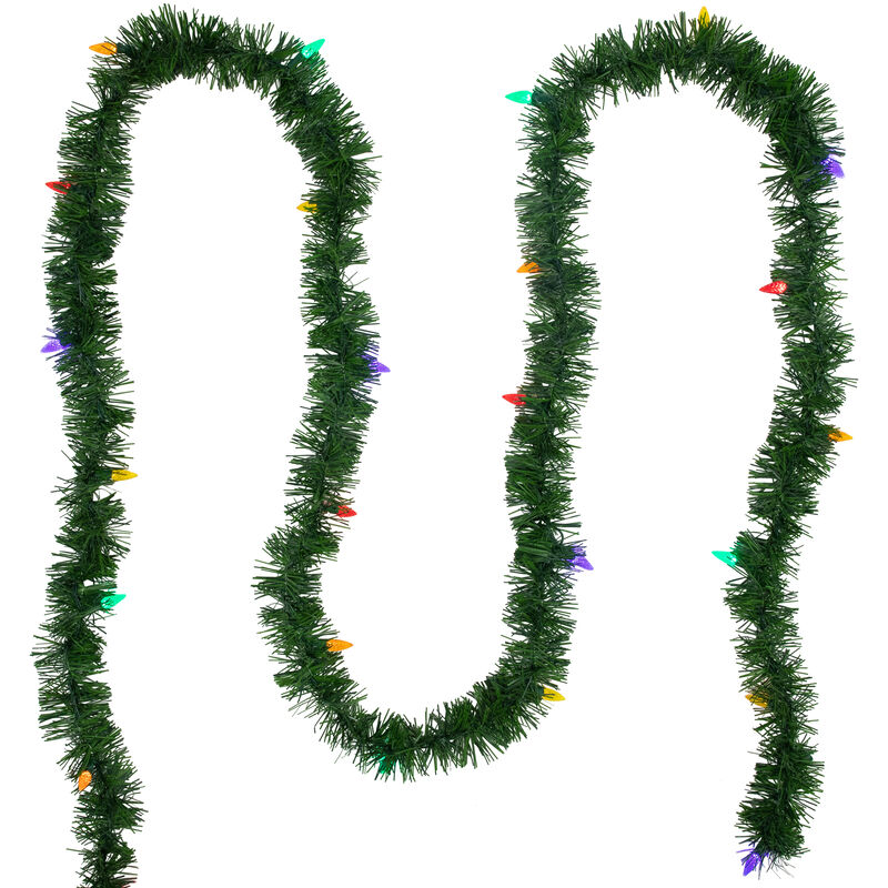 18' x 3" Pre-Lit Pine Artificial Christmas Garland  Multicolor LED Faceted Lights