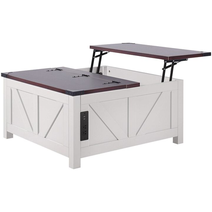 36 Farmhouse Coffee Table Hinged Lift Top Square Table with Power Strip