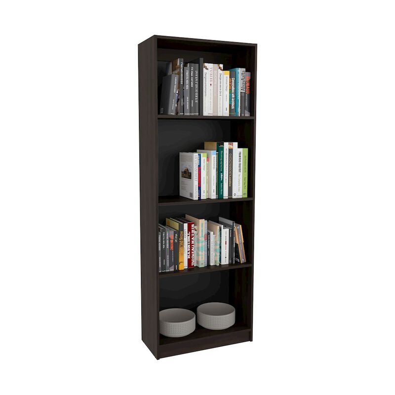 Vinton Bookcase with Spacious Tier-Shelving Design, Dark Walnut / Black Wengue