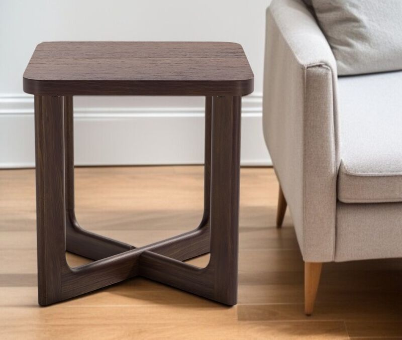 Hivvago 24 Inch Brown Solid Wood Square Cross Legs End Table