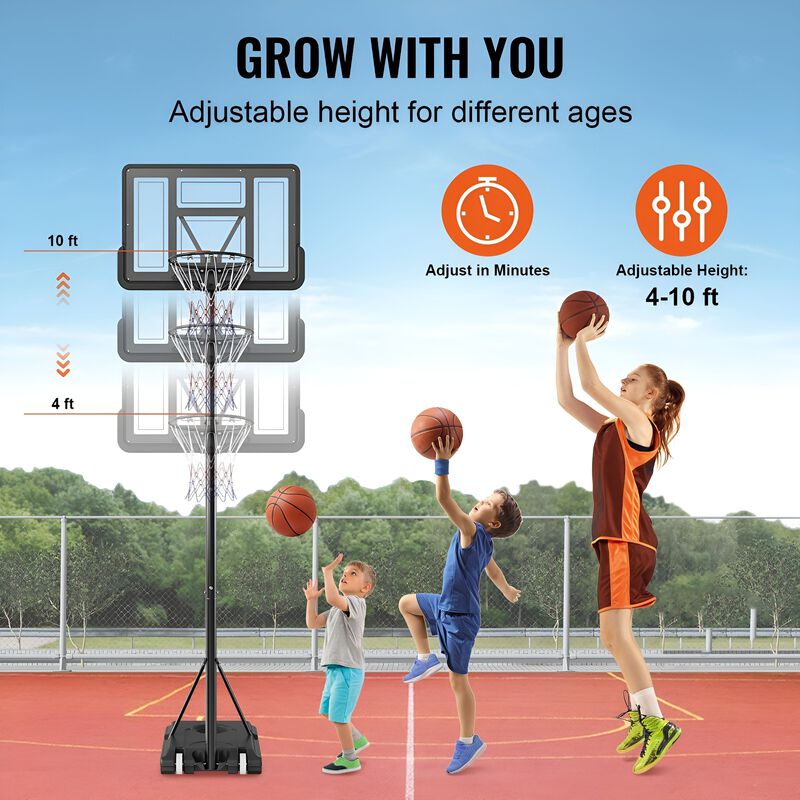 Basketball Hoop System with Fillable Base and Wheels, Adjustable Height for Family Recreation-Black image number 6