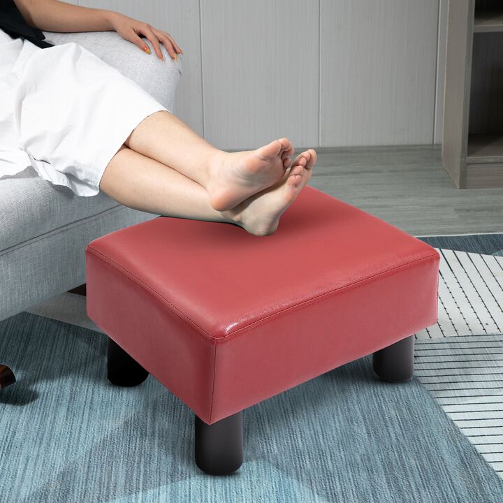 Modern Faux Leather Upholstered Rectangular Ottoman Footrest with Red Foam Seat and Plastic Legs, Red