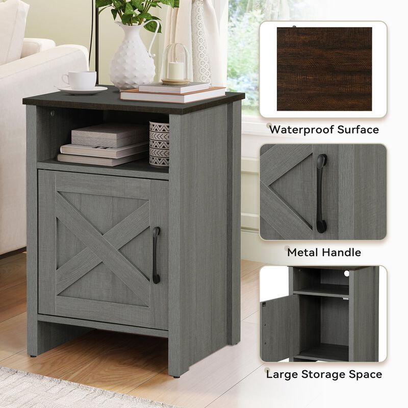 Farmhouse Side Storage Cabinet with Open Shelf Side Tabel for Living Room Bedroom image number 3