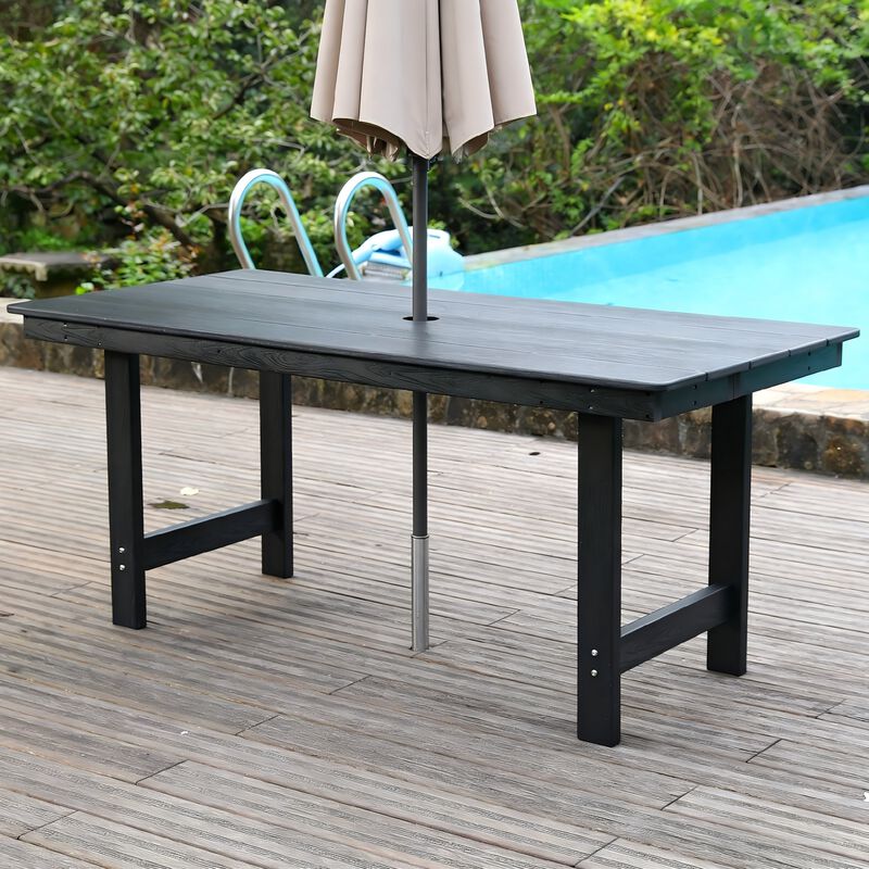 WOW PIONEER Patio Dining Rectangular Patio Dining Table HDPE Weather-Resistant Seats 4&ndash;6 Umbrella Hole Backyard Garden Poolside Entertainment image number 3