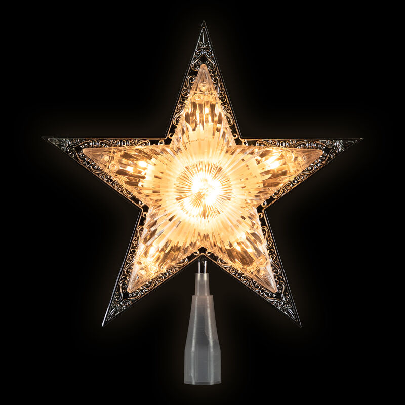 9" Pre-Lit Silver and Clear Crystal 5 Point Star Christmas Tree Topper - Clear Lights image number 2